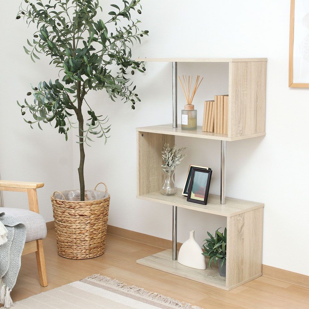 不二貿易 Ｓ字型ディスプレイラック３段　オーク【メーカー直送・代引不可】, オーク, 幅600mm×奥行290mm×高さ1086mm