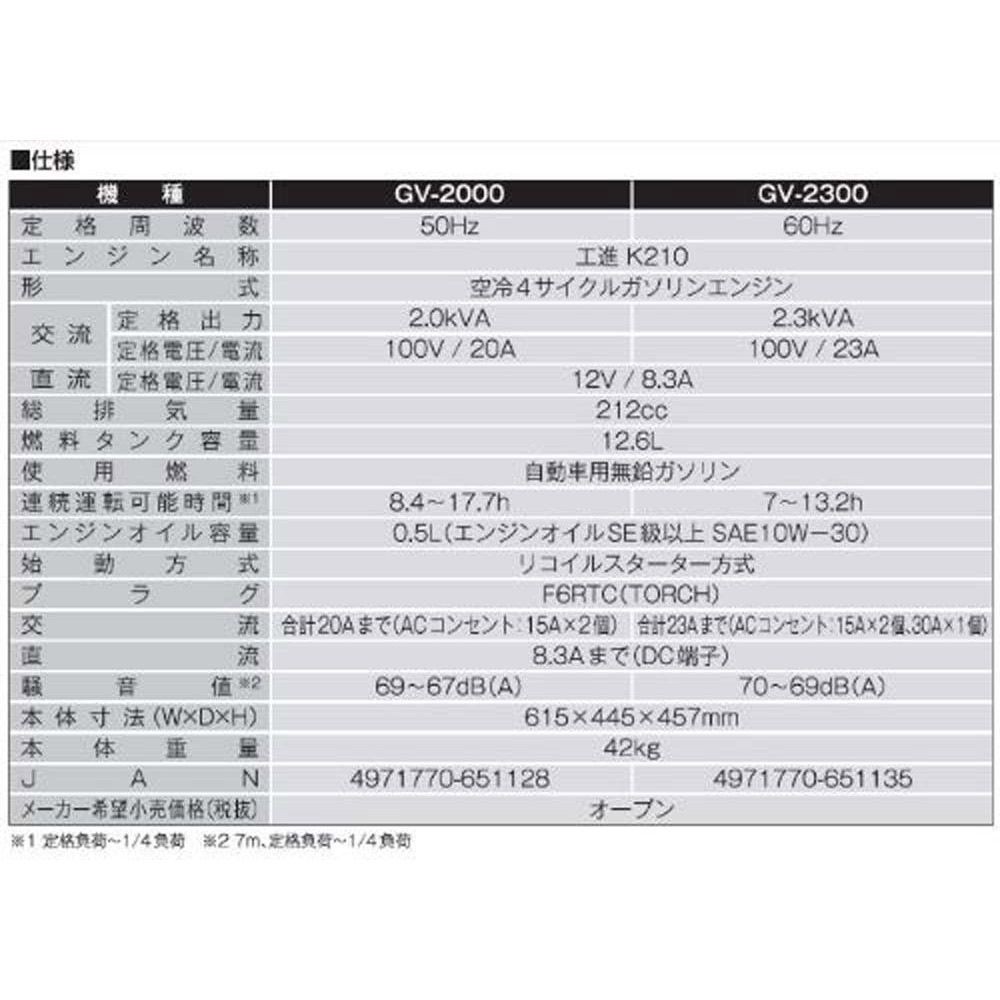 【現行品】工進スタンダード発電機ＧＶー2000, -, -