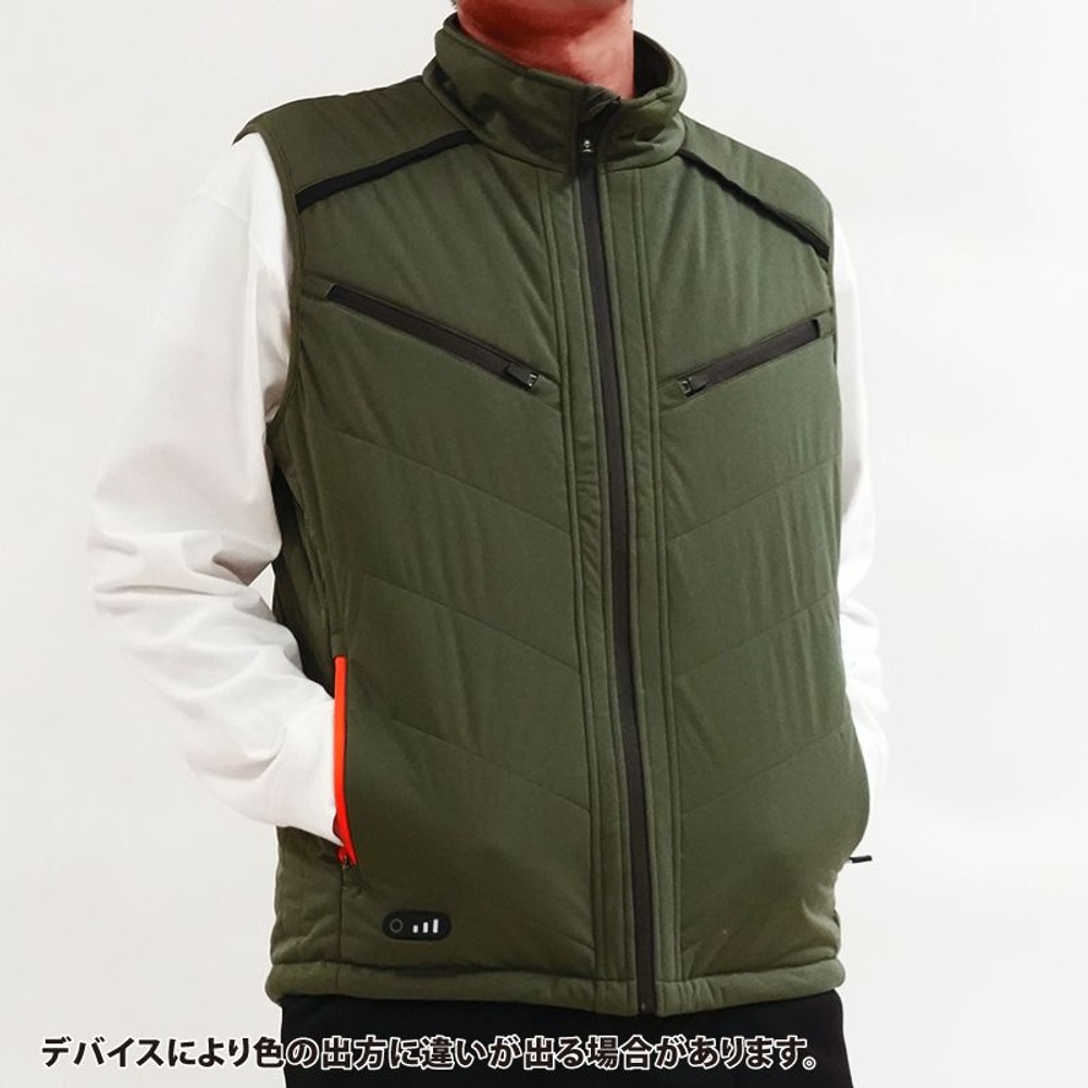 【数量限定】【処分価格】ヒーター内蔵ストレッチジップアップベスト　カーキ, カーキ, Mサイズ