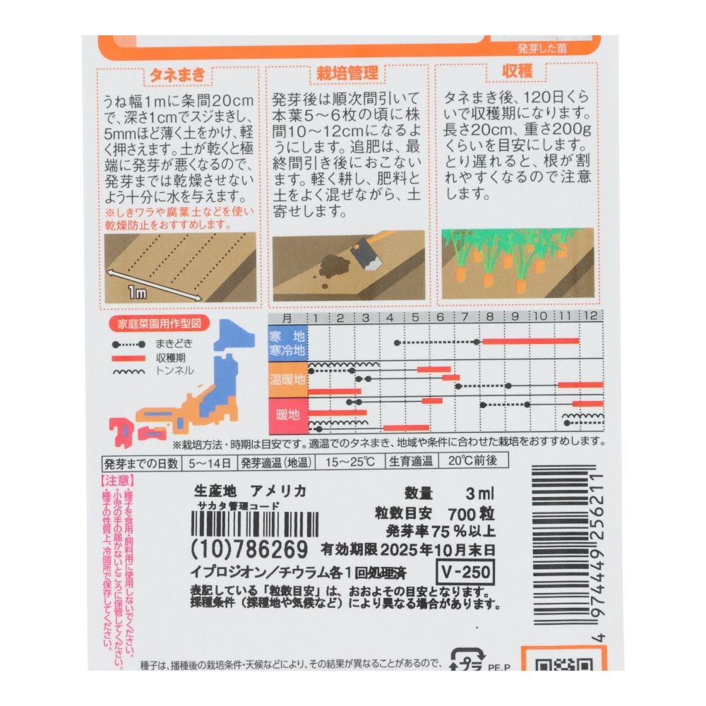 Ｓあじわい五寸ニンジン錦洋五寸２号, 人参, 3ml