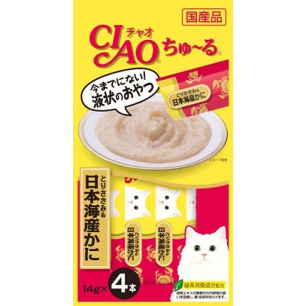 チャオ　ちゅーる　とりささみ＆日本海産かに　4本, とりささみ＆日本海産かに, 14g&times;4本