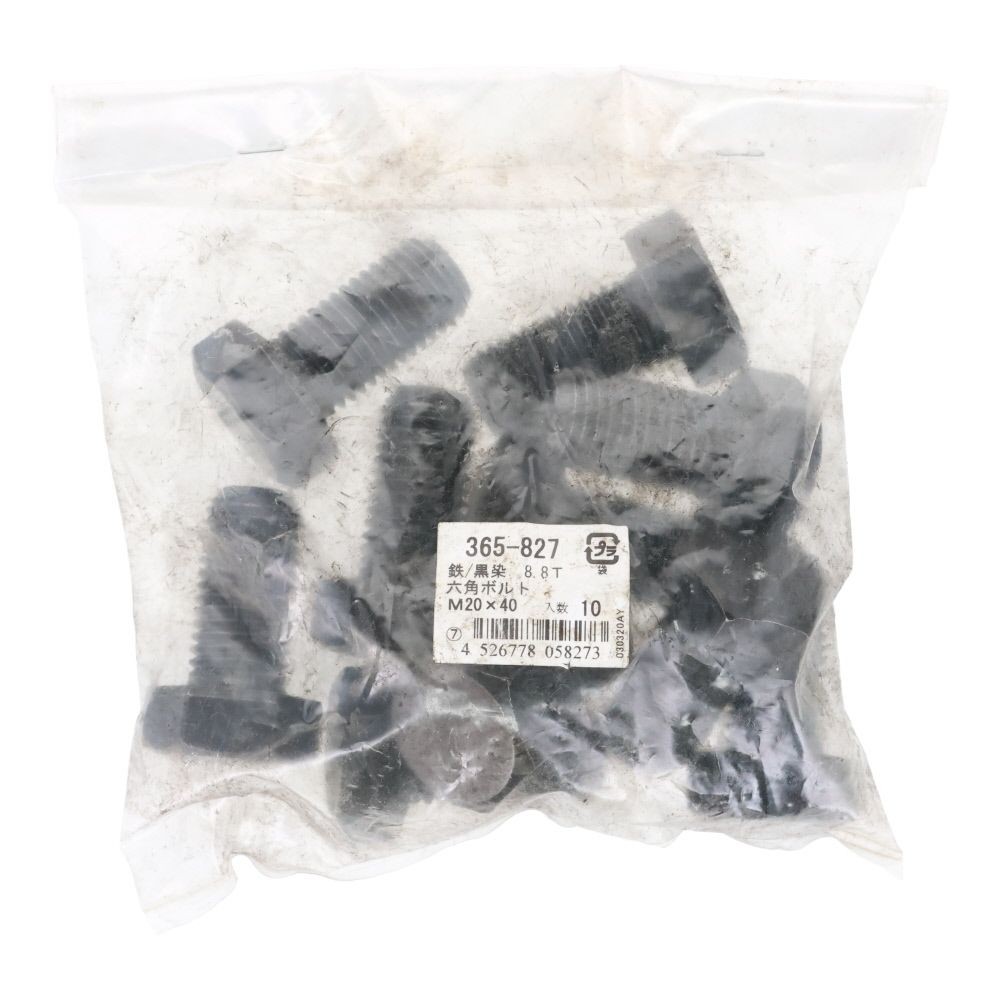 ８．８生地　六角ボルト　２０&times;４０ｍｍ　１０入, 黒, 10個入り