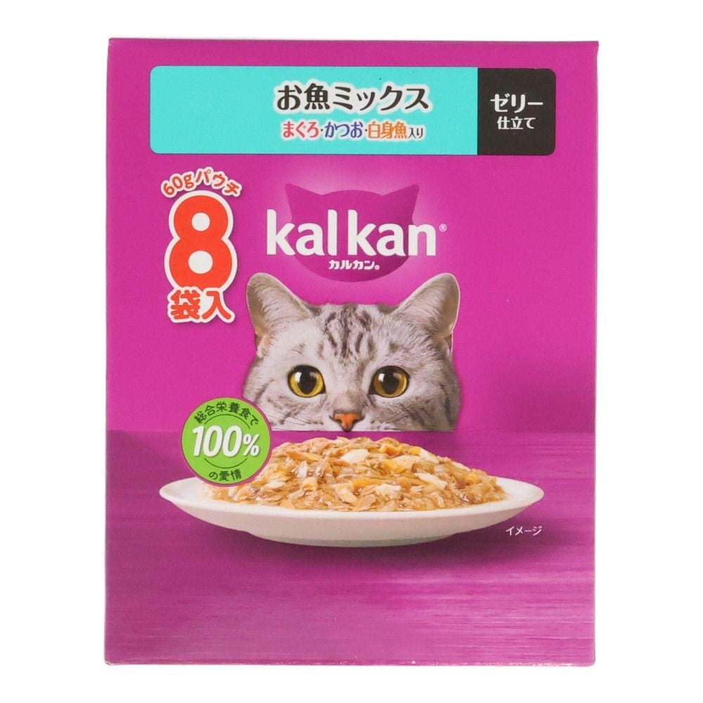 カルカンパウチ　お魚Ｍ　まぐろ・かつお・白身魚入り  8袋入, お魚ミックス, 60g&times;8