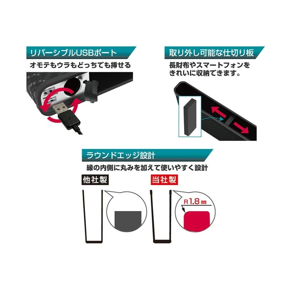 カシムラ サイドポケット DCソケット USB-A 2ポート 4.8A KX-225, ブラック, KX-225