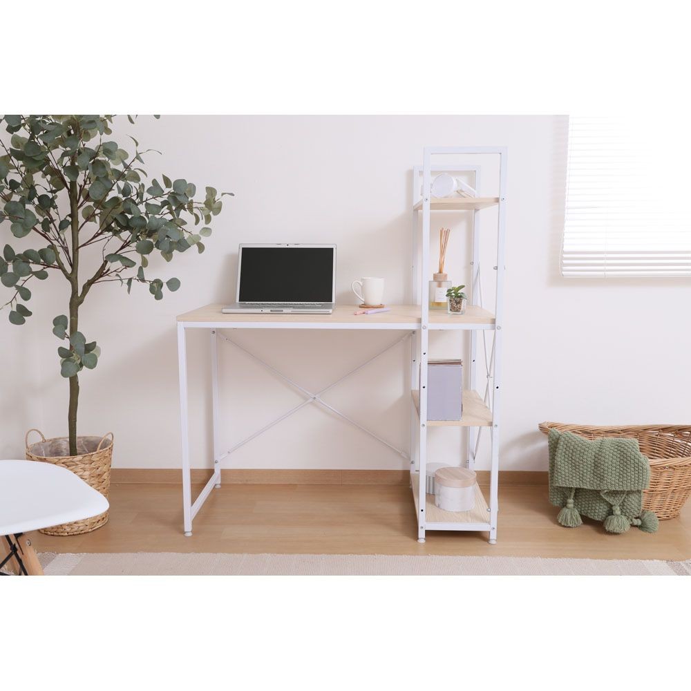 不二貿易 ラック付きデスク　アチーブＯＡＫ【メーカー直送・代引不可】, ナチュラル, 幅1010mm&times;奥行530mm&times;高さ1220mm