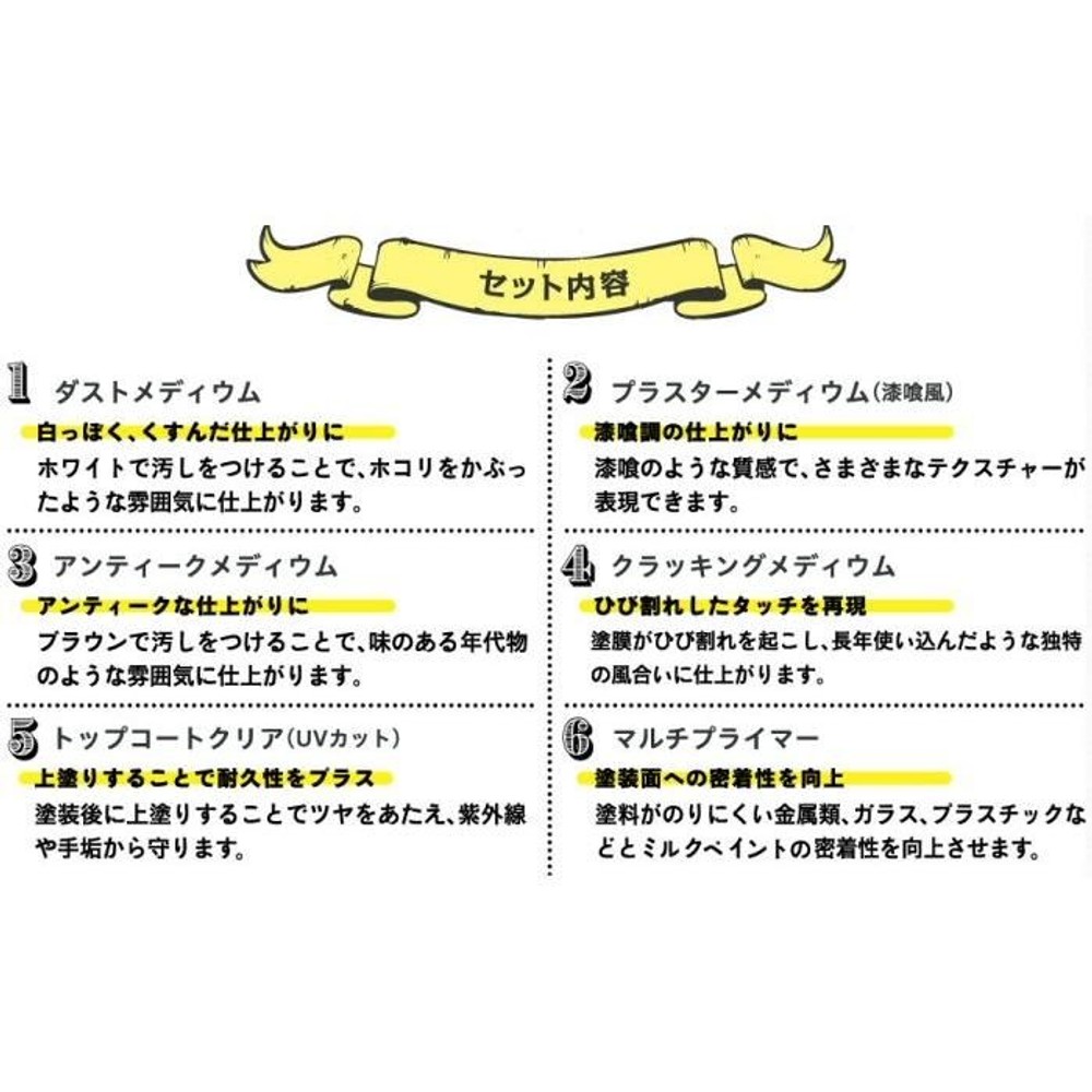 ターナー ミルクペイントメディウムセット 6点セット, ミルクペイントメディウムセット, その他サイズ１
