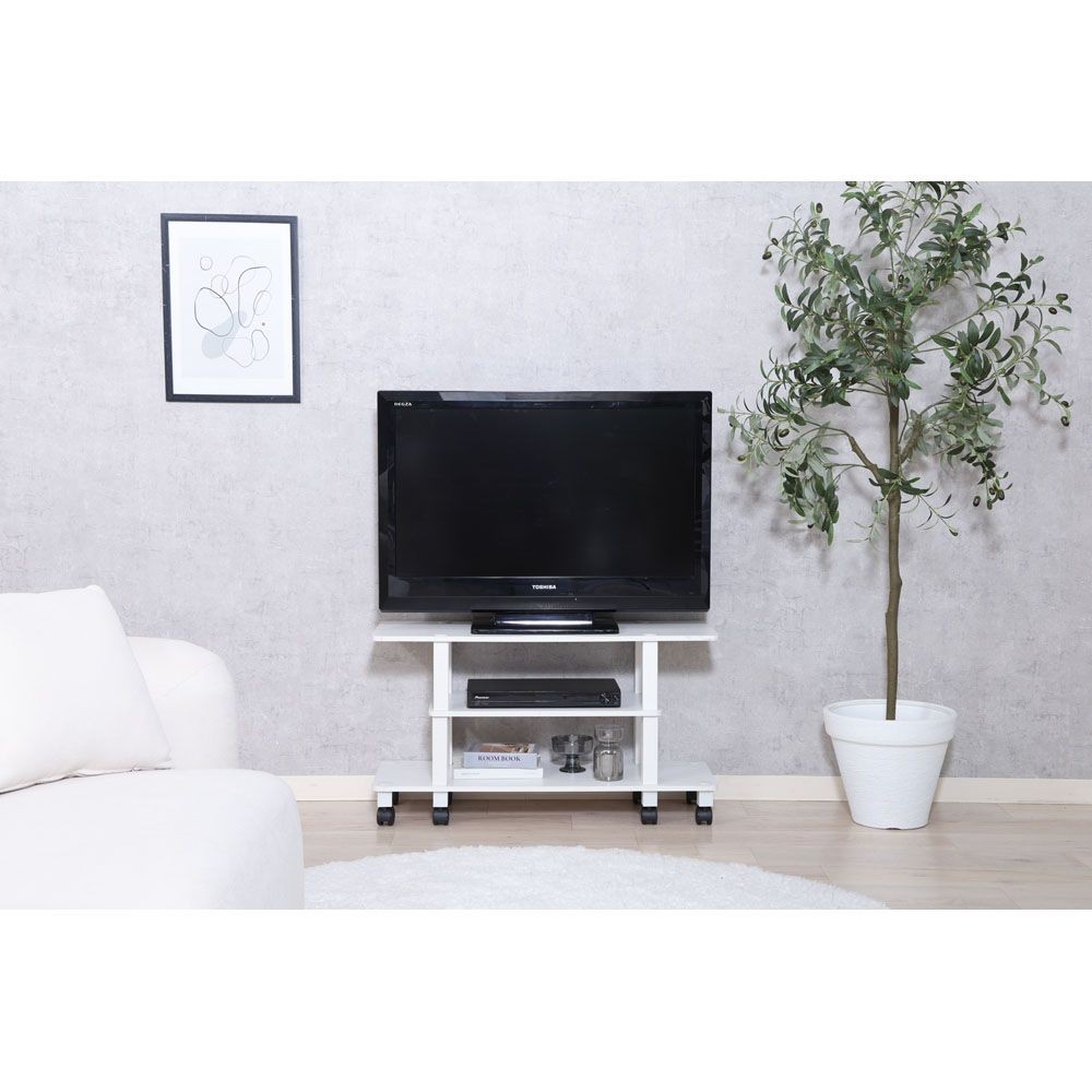 不二貿易 フィット　ＴＶ台（キャスター付）　オークＷＨ【メーカー直送・代引不可】, ホワイト, 幅800mm&times;奥行295mm&times;高さ445mm