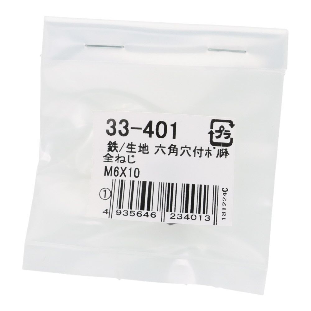 生地　六角穴付ボルト　Ｍ６&times;１０ｍｍ　１本入, ボルト, M6&times;10