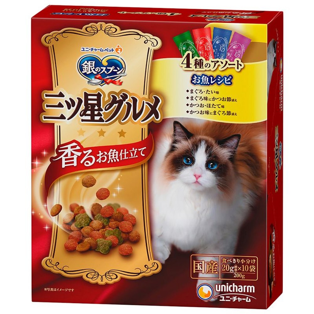 ユニ・チャーム 銀のスプーン三ツ星グルメ 4種のアソートお魚レシピ 200g, 4種のアソートお魚レシピ, 200g