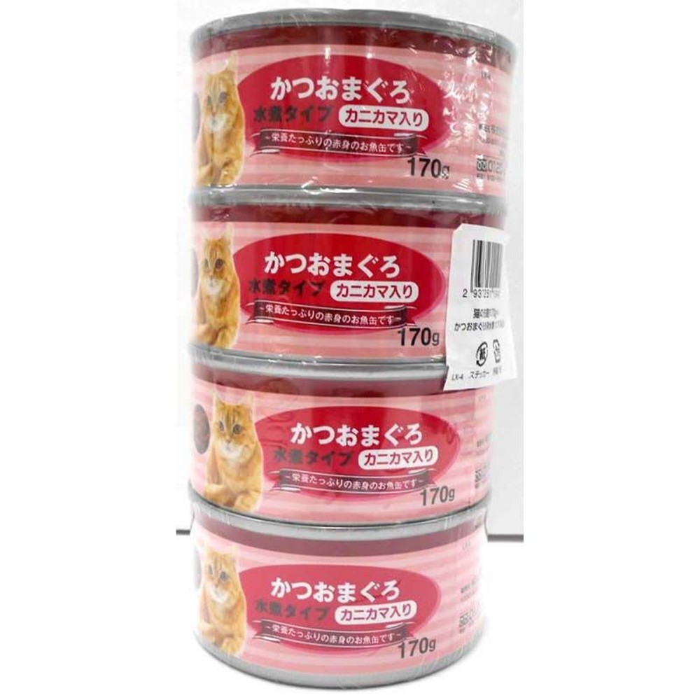 猫の缶詰170ｇ&times;4Ｐかつおまぐろ赤身水煮　カニカマ入り, 水煮タイプ-カニカマ入り, 170ｇ&times;4Ｐ