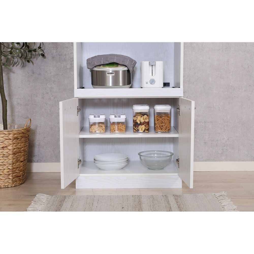 不二貿易 ハイキッチンボード　１８０＊６０　オークＷＨ【メーカー直送・代引不可】, ホワイト, 幅590mm&times;奥行398mm&times;高さ1800mm