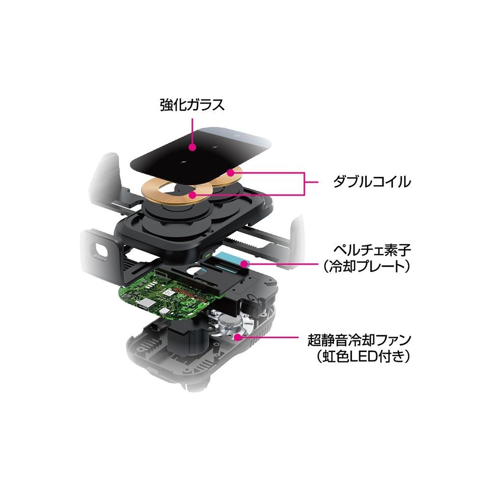 カシムラ 自動開閉式 ワイヤレス充電ホルダー 冷却機能付 吸盤取付 KW-51, ブラック, KW-51