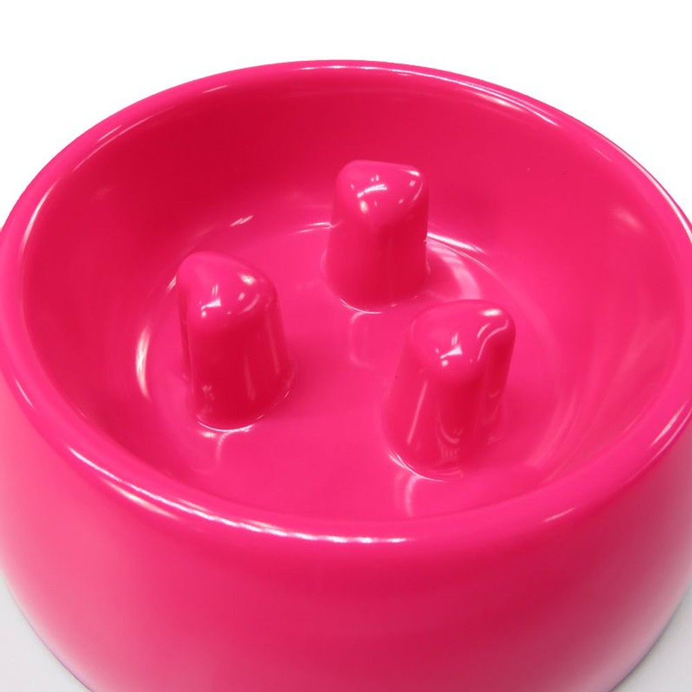 ペット用メラミン食器ゆっくり食べ用凸付き, ピンク, Sサイズ