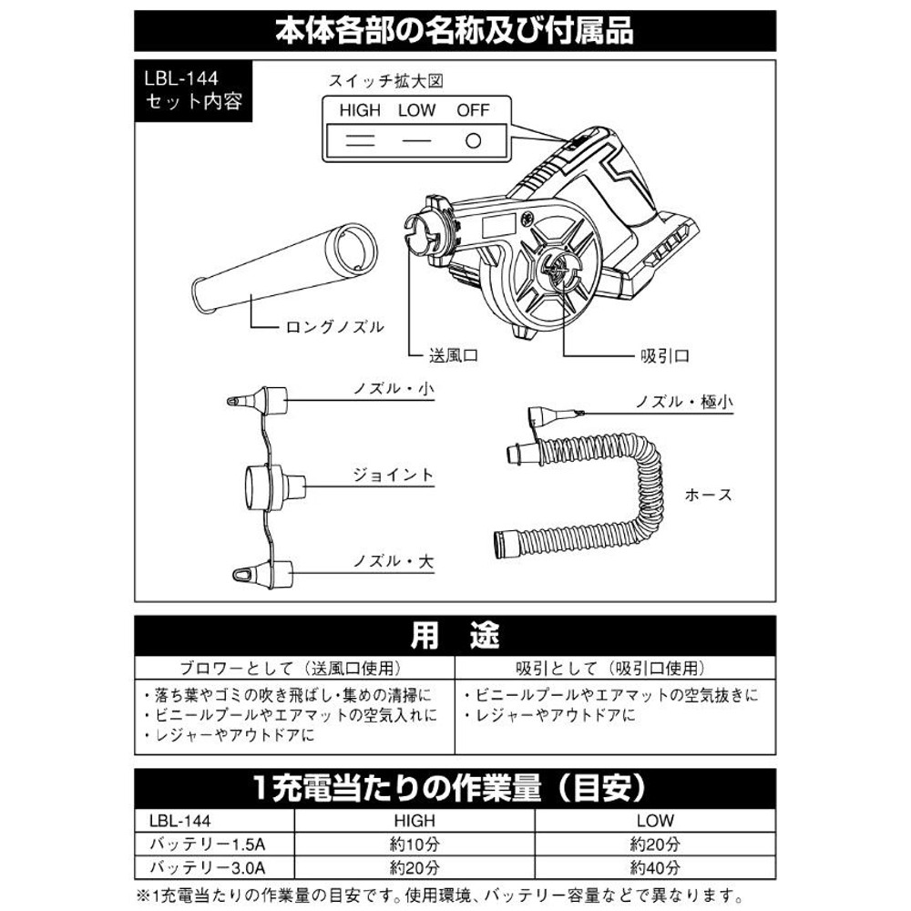 エレバリオ ブロワー LBL-144 （本体のみ）, ホワイト, ブロワ