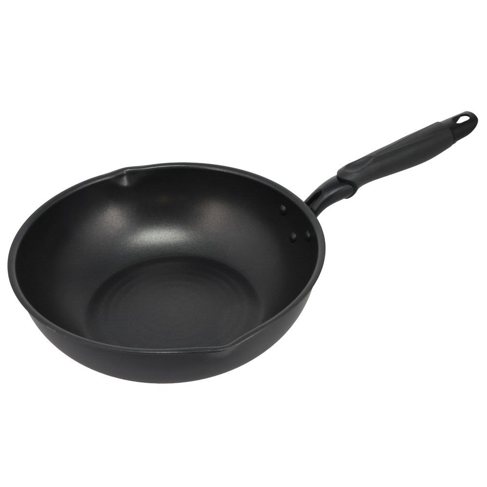 キレイに焼けるガス火いため鍋　２８ｃｍ, ブラック, 28cm