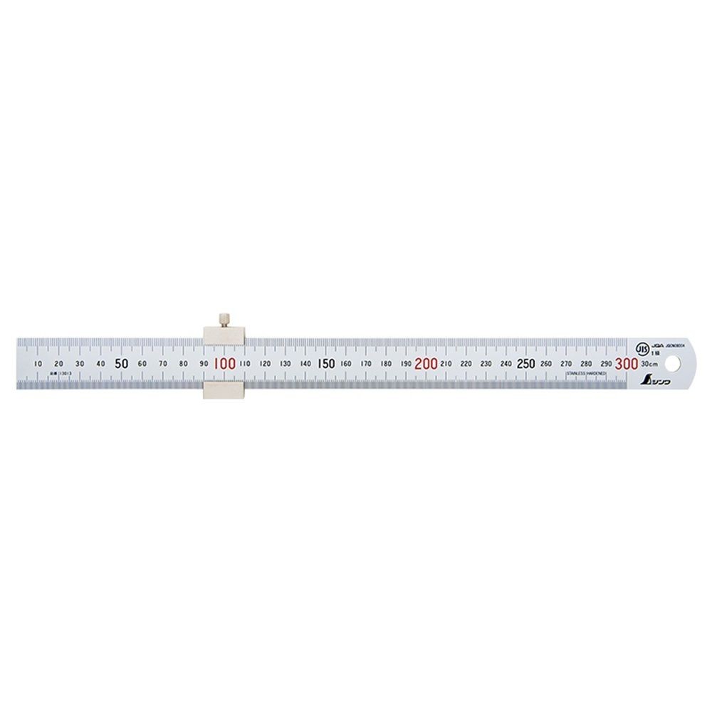 直尺 シルバー 30cm赤数字入 ストッパー付 JIS, シルバー, 30cm