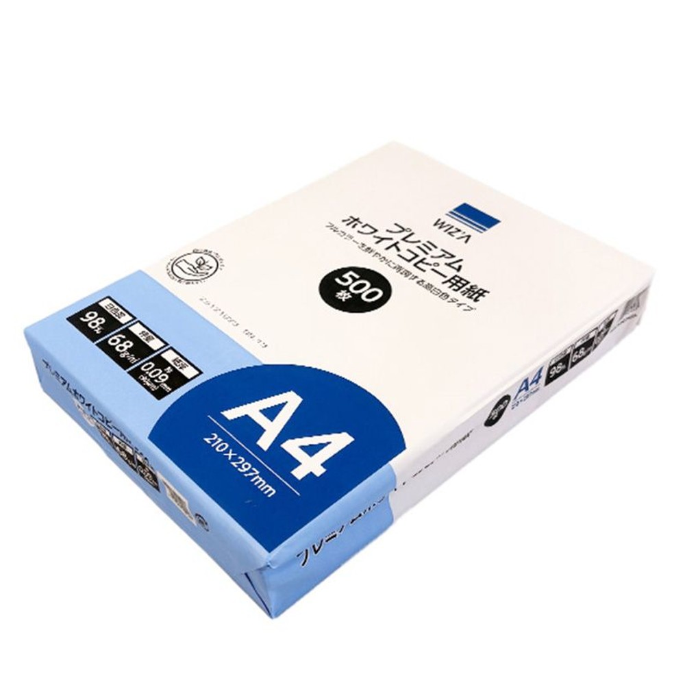 WIZ'Aウイザ プレミアムホワイト コピー用紙Ａ４サイズ 500枚, ホワイト, A4(210&times;297mm) 500枚