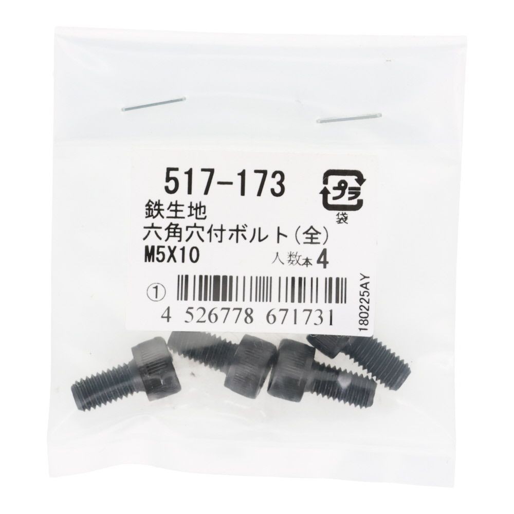 六角穴付ボルト（全）　鉄生地　Ｍ５&times;１０　４入, ボルト, M5&times;10