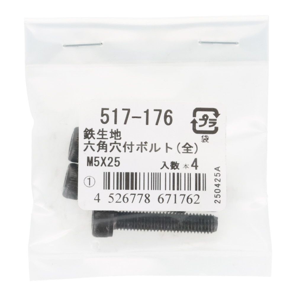 六角穴付ボルト（全）　鉄生地　Ｍ５&times;２５　４入, ボルト, M5&times;25