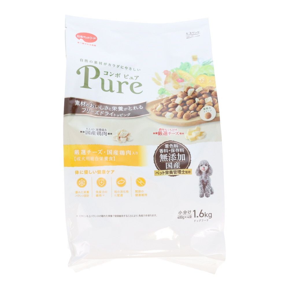 日本ペットコンボピュアドッグ厳選チーズ国産鶏肉１．６ｋ, 厳選チーズ・国産鶏肉入り, 1.6kg