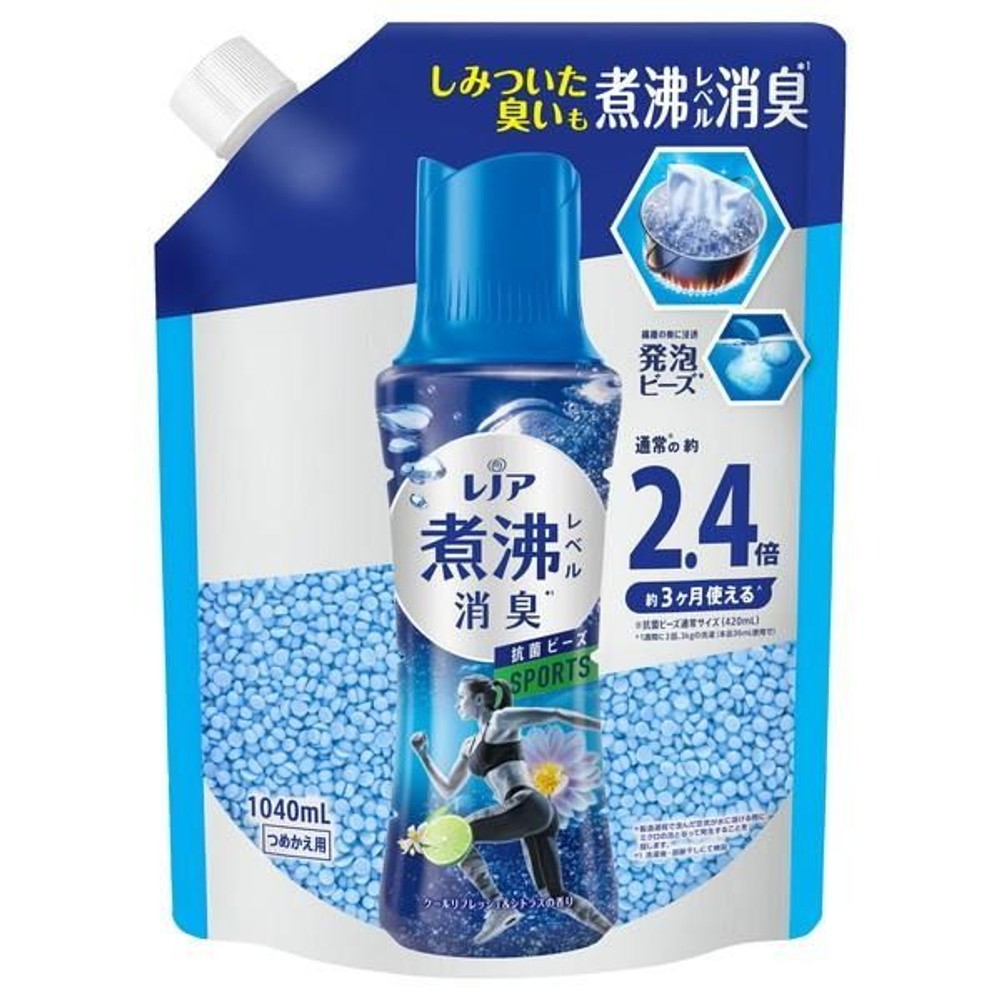 P&G レノア 煮沸レベル 消臭 抗菌ビーズ スポーツ クールリフレッシュ&シトラスの香り つめかえ用 特大 1040mL, スポーツ, 1040ml