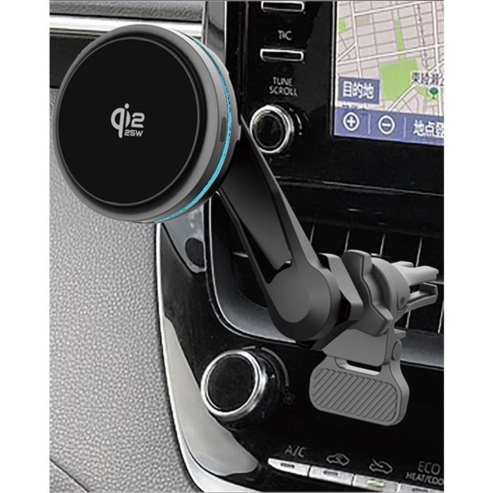 カシムラ Qi2 マグネットワイヤレス充電器 冷却機能 エアコン取付 KW-62, ブラック, KW-62