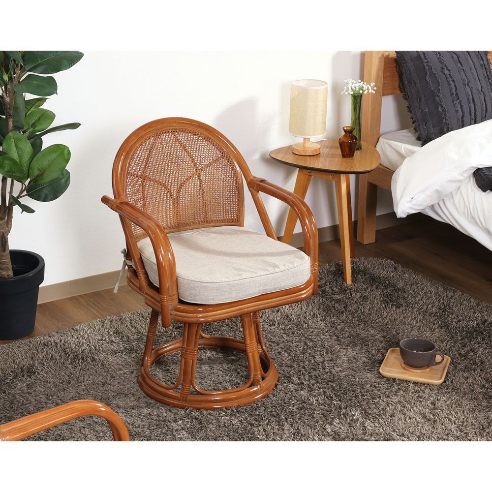 不二貿易 ラタン　回転チェア（ハイ）　ＬＢＲーＫＤ　１ＰＣ梱包【メーカー直送・代引不可】, ライトブラウン, 幅510mm&times;奥行540mm&times;高さ750mm