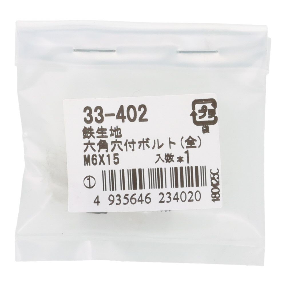 生地　六角穴付ボルト　Ｍ６&times;１５ｍｍ　１本入, ボルト, M6&times;15