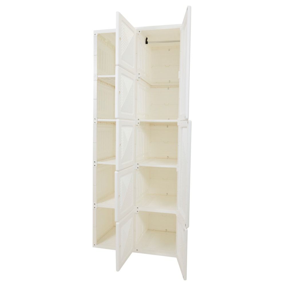 組立簡単　折りたたみワードローブ, ホワイト, 2列5段