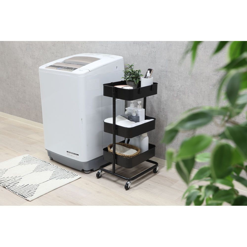 不二貿易 高さが調整できるワゴン　マルシェ　ブラック【メーカー直送・代引不可】, ブラック, 幅420mm&times;奥行360mm&times;高さ780mm