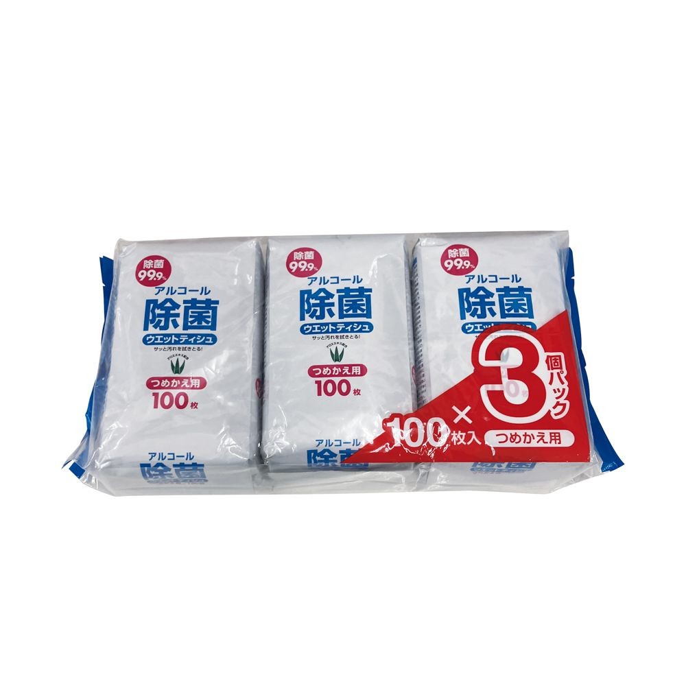 アルコール除菌ウェット詰替100枚×3個, アルコールタイプ, 300P