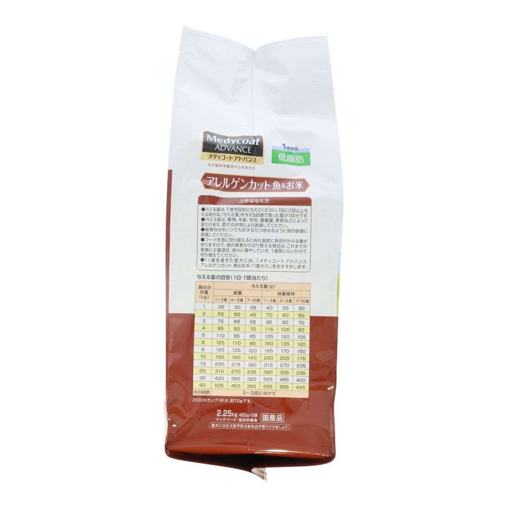 ペットライン　アドバンスアレルゲン低脂肪　２．２５ｋｇ, 1歳から 魚＆お米 低脂肪, 2.25kg