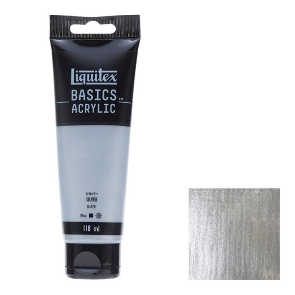 アクリル絵具Liquitex リキテックス ベーシックス シルバー B-070  単一顔料 118ml チューブ, シルバー B-070  単一顔料, 118ml チューブ