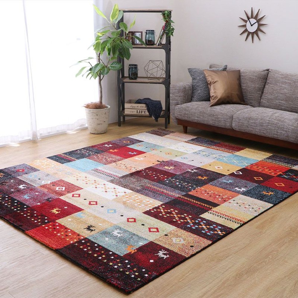 厚みがあり丈夫なラグ　フォリア　レッド【メーカー直送・代引不可】, その他カラー３, 133&times;190cm