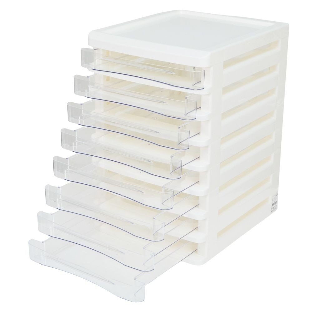 Ｂ4書類ケース　超浅型8段, ホワイト, 超浅型8段