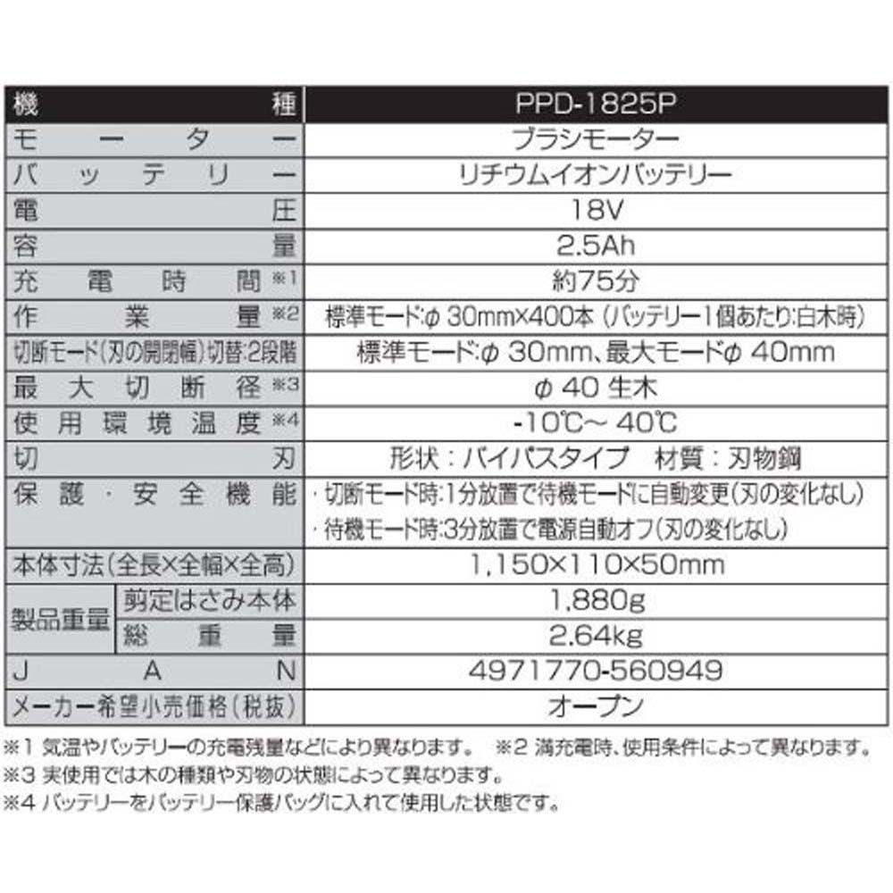 工進　充電式ポール剪定はさみ　PPD-1825P, -, -