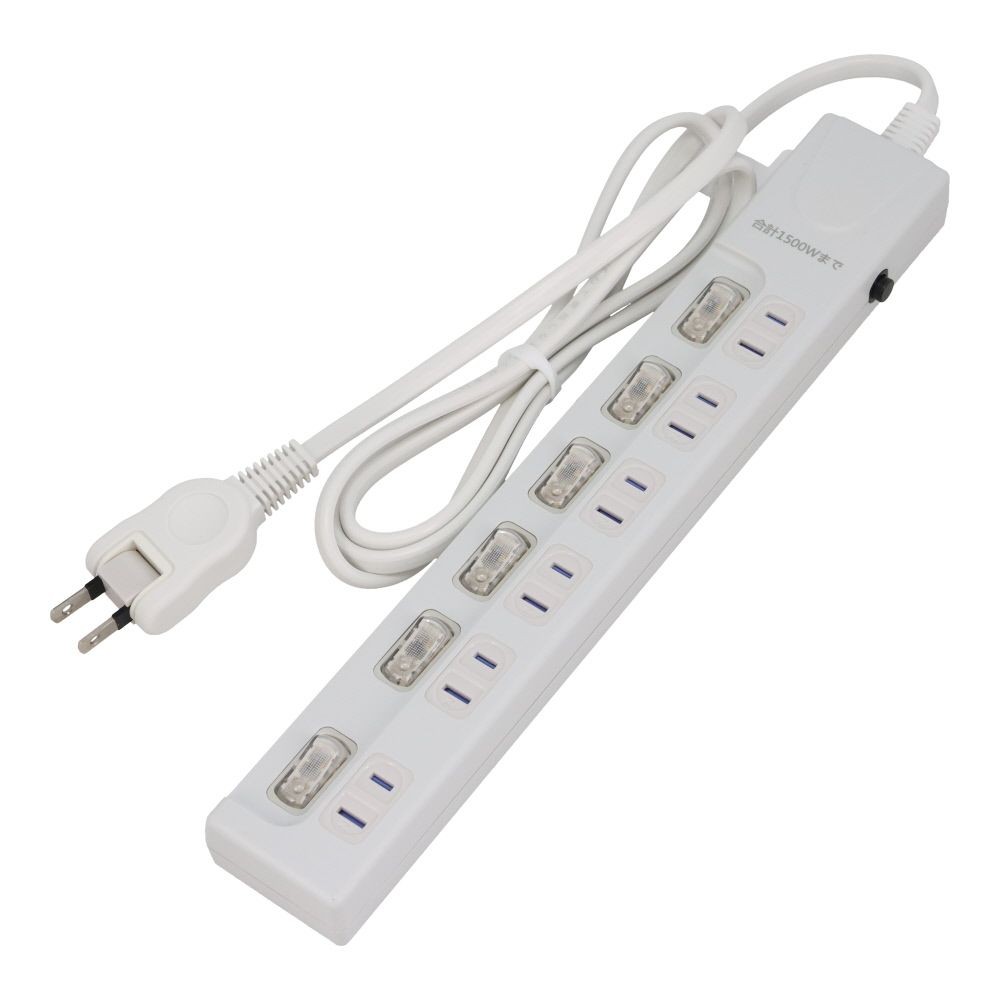 WIZ'A ウィザ 断線に強い節電タップ6個口　1．5ｍ, ホワイト, 1.5m