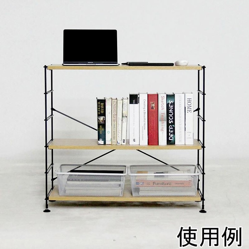 ワイヤーウッドシェルフ　ワイド　86ｃｍ幅, ブラック／ナチュラル（4段）, 4段