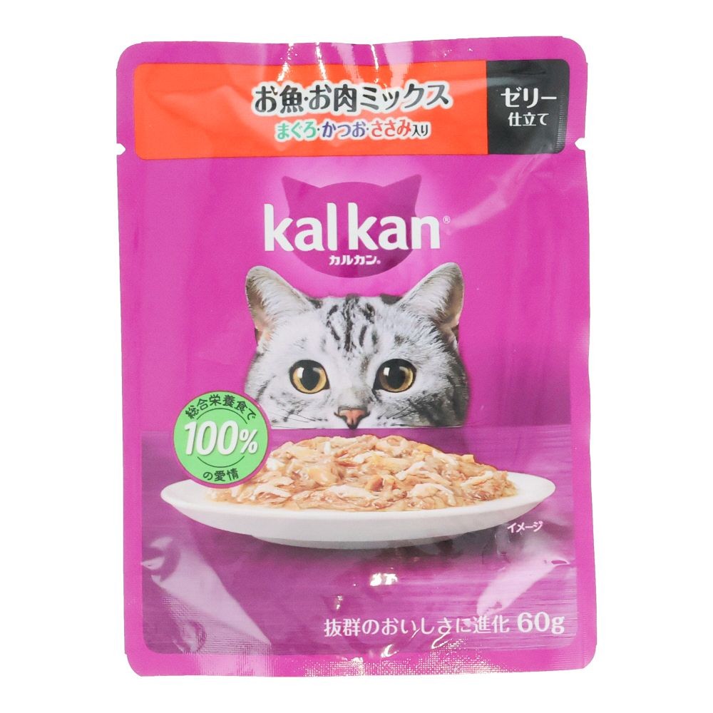 カルカンパウチ　お魚・お肉Ｍ　まぐろ・かつお・ささみ入り, お魚・お肉Ｍ　まぐろ・かつお・ささみ入り, 60g