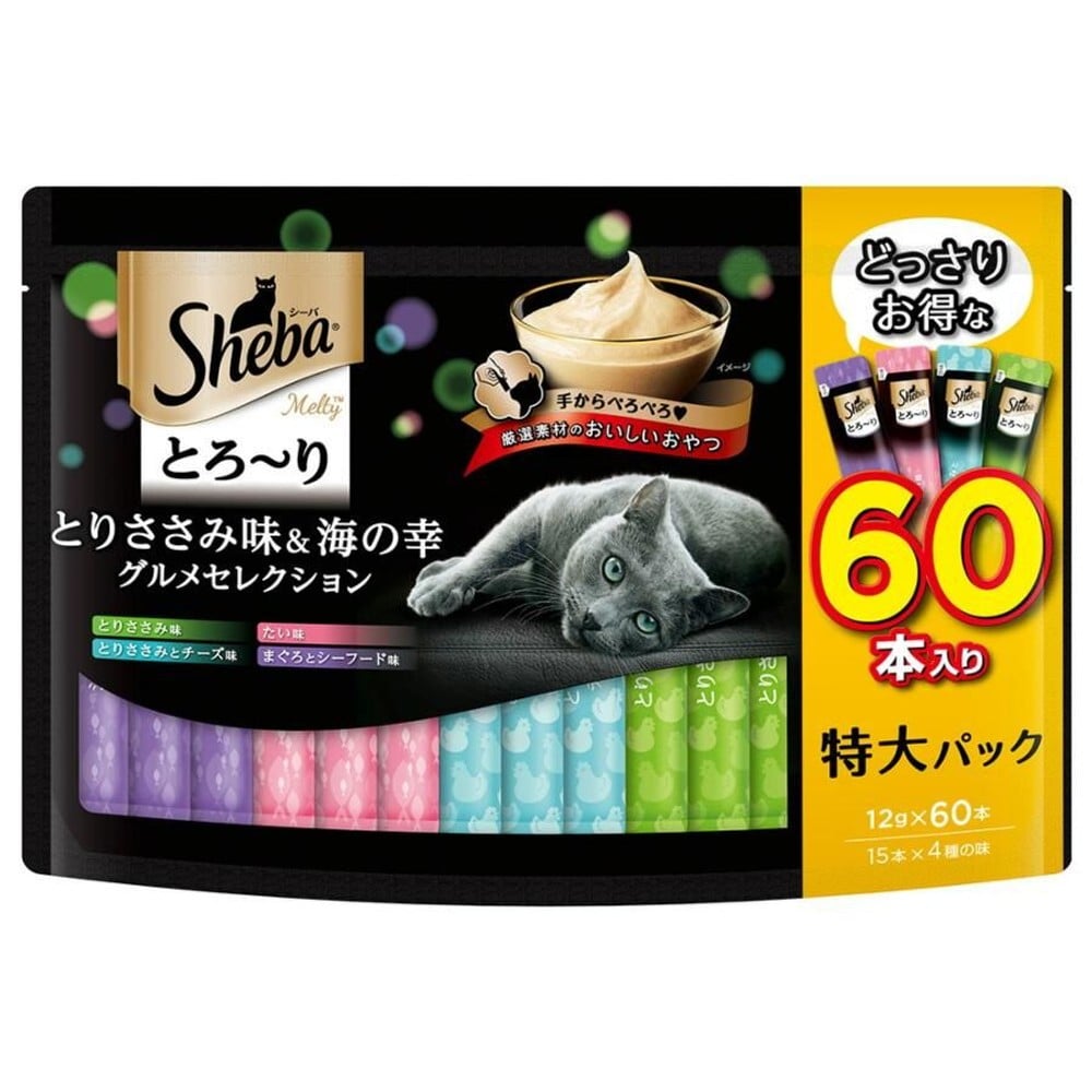 シーバ とろ〜りメルティ とりささみ味＆海の幸グルメセレクション 12g&times;60本, とりささみ味＆海の幸, 12g&times;60本