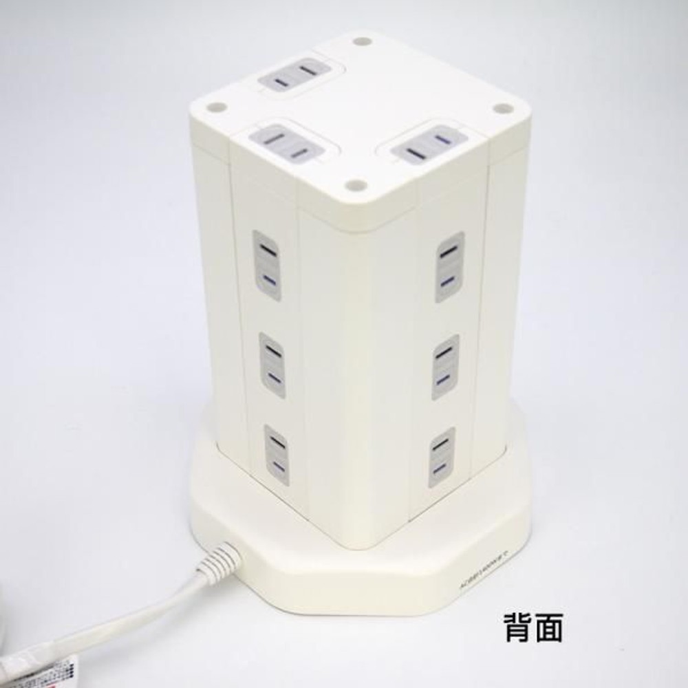 タワー型タップ ＵＳＢ4ポート ＡＣ12個口　3ｍ, ホワイト, その他サイズ１