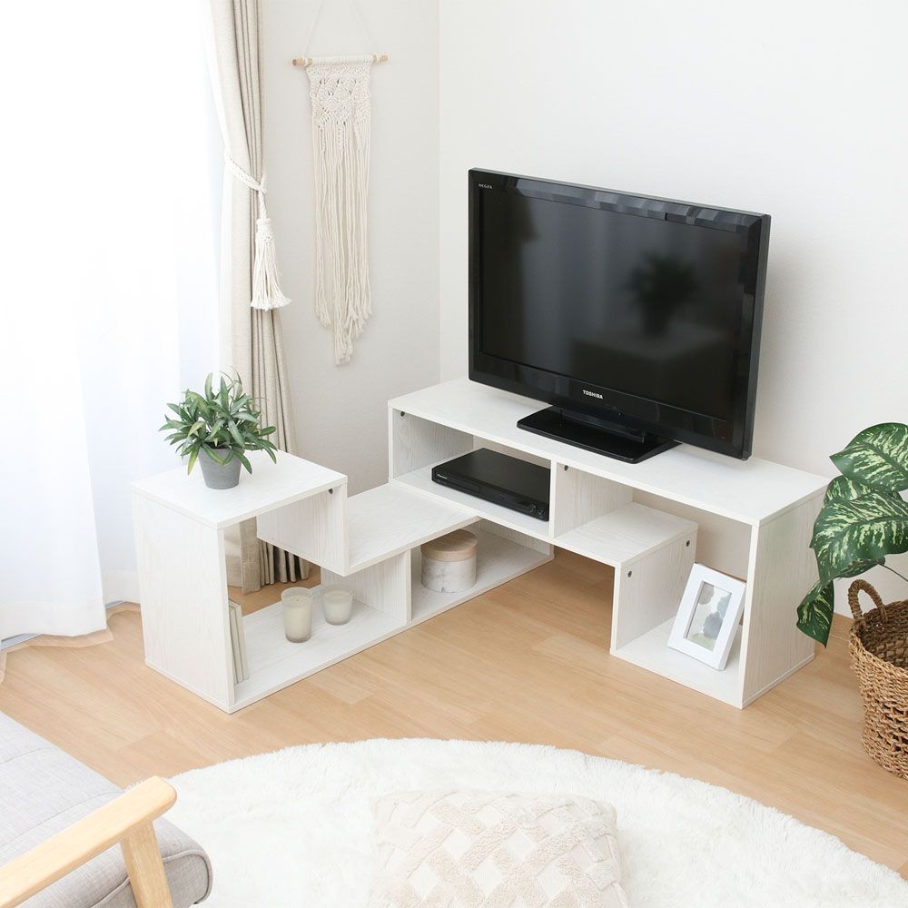 不二貿易 Ｌ字型伸縮ＴＶボード　オークＷＨ【メーカー直送・代引不可】, ホワイト, 幅mm&times;奥行296mm&times;高さ430mm