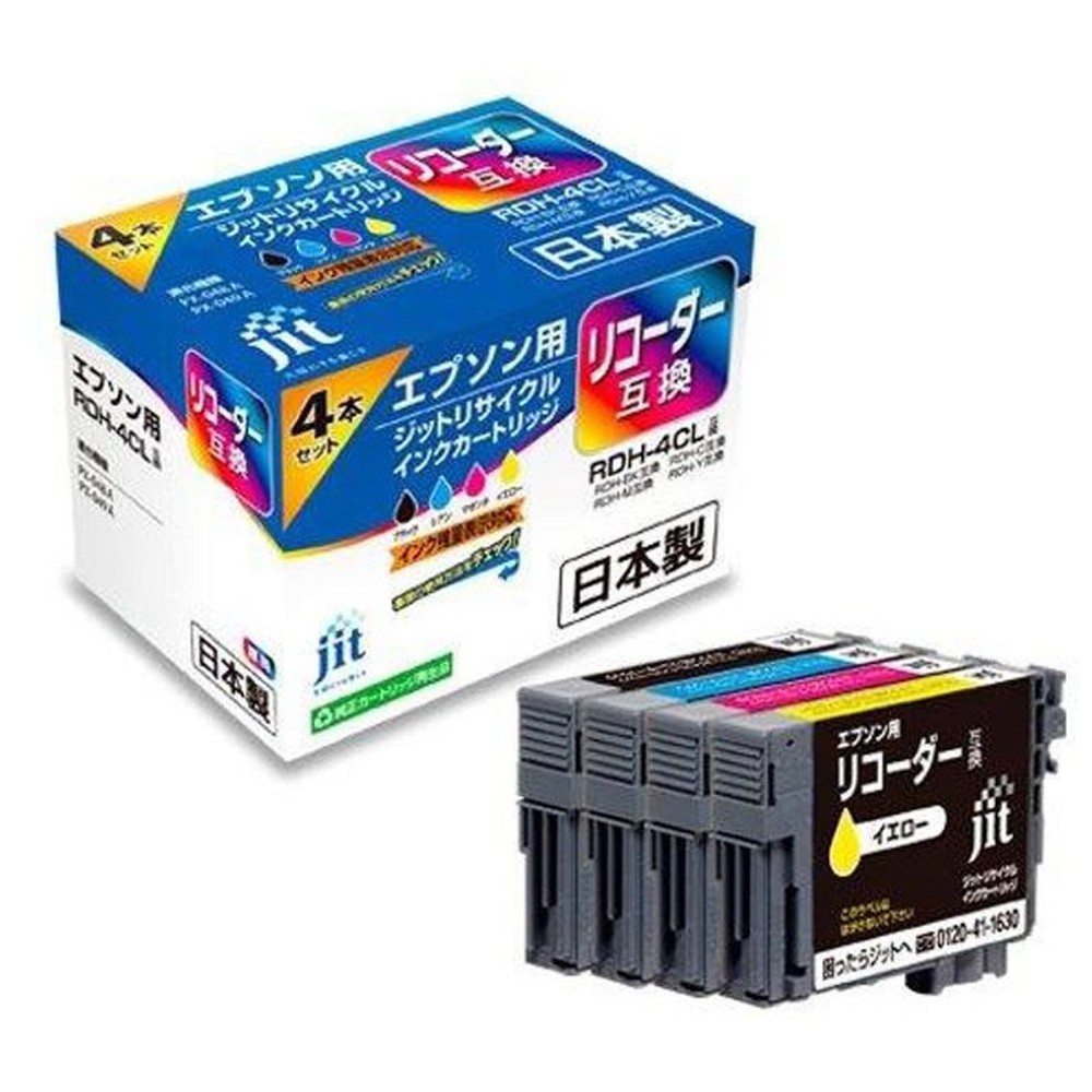 ジット　リサイクルインク　エプソン用　リコーダ　4Ｐ, 4色, エプソン用 リサイクルインク