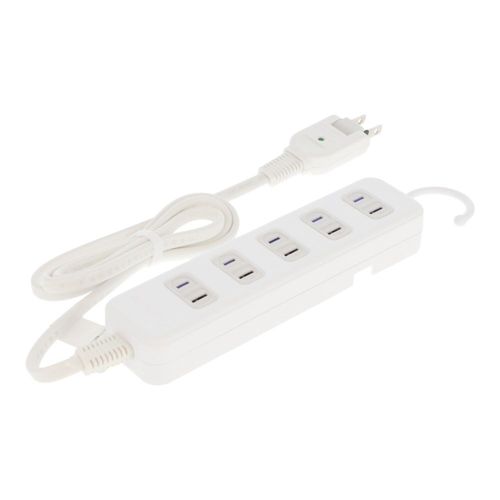 ウィザ WIZ'A フック付きマグネットタップ５個口 １ｍ, ホワイト, 1.0m