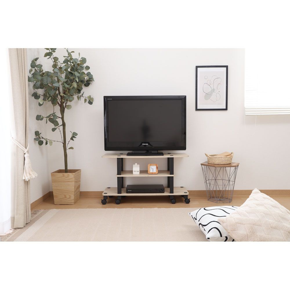 不二貿易 フィット　ＴＶ台（キャスター付）　オーク【メーカー直送・代引不可】, オーク, 幅800mm&times;奥行295mm&times;高さ445mm