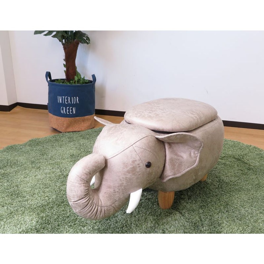 動物スツール収納付　ゾウ, 象, (約)幅36&times;奥行70&times;高さ36cm