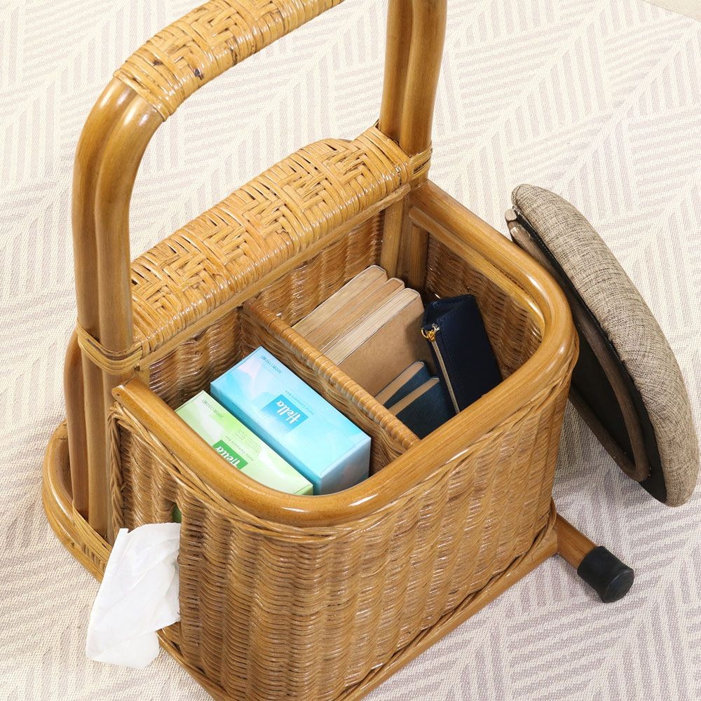 不二貿易 ラタン　つかまり収納ステッキ　ＨＹ【メーカー直送・代引不可】, ライトブラウン, 幅310mm&times;奥行390mm&times;高さ550mm