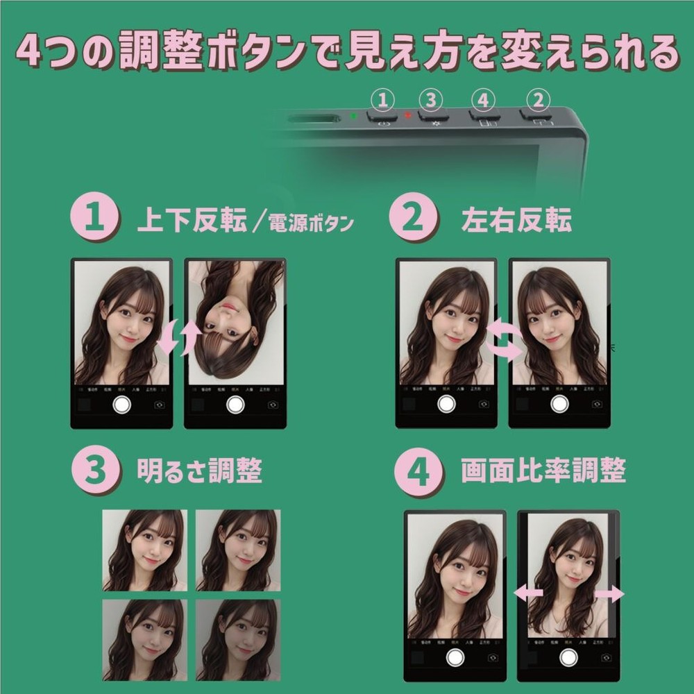 自撮りモニター "Camee" (キャミー) AN-S151 【メーカー直送・代引不可】, ブラック, 3.97インチTFT式パネル