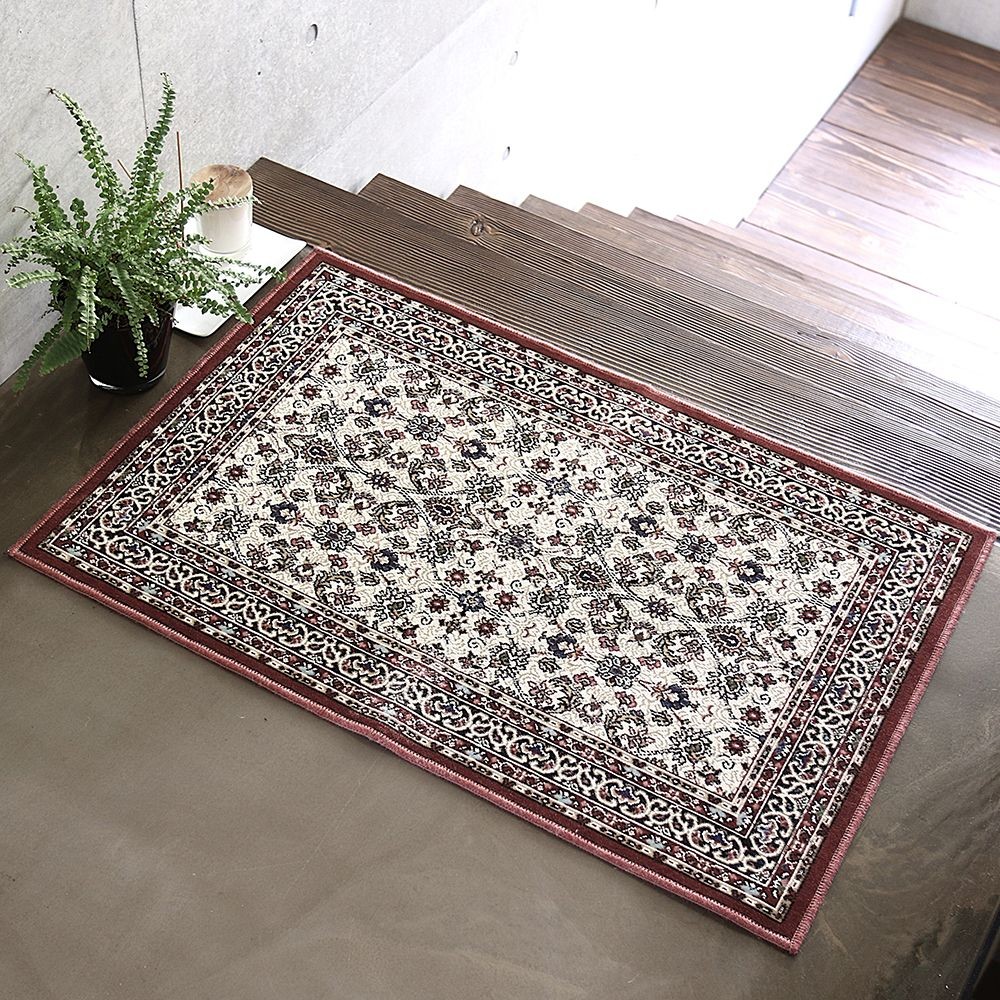 防炎・洗える・すべりにくい・抗菌防臭・床暖房対応 国産モケットマット ANT 60&times;90cm ワイン, ワイン, 60&times;90cm