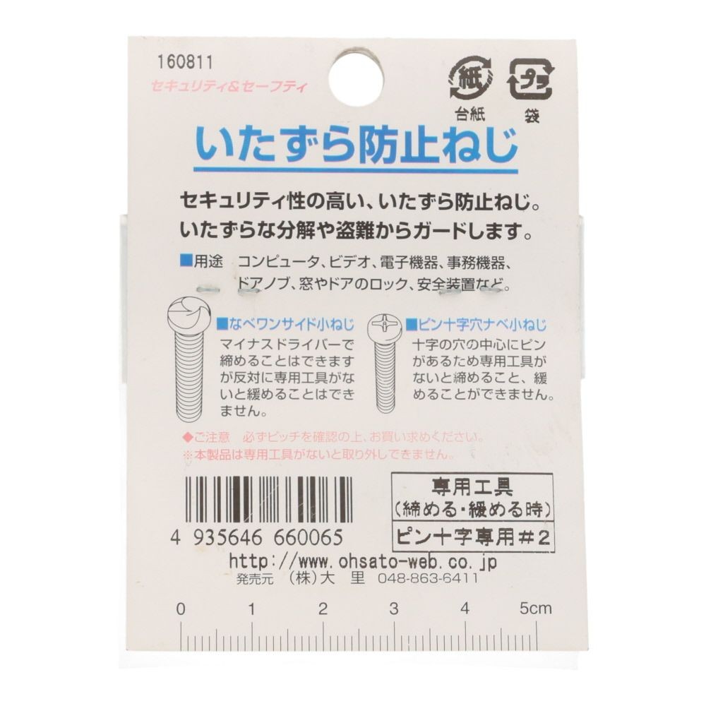 ピン十字ネジ　ナベ　４&times;１６ｍｍ, ねじ, 6個入り